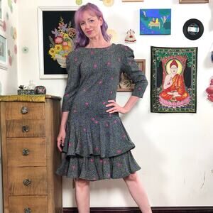 Vintage Polka Dot Dropped Waist Dress, 1980s Jane Schaffhausen Belle France Sz S
